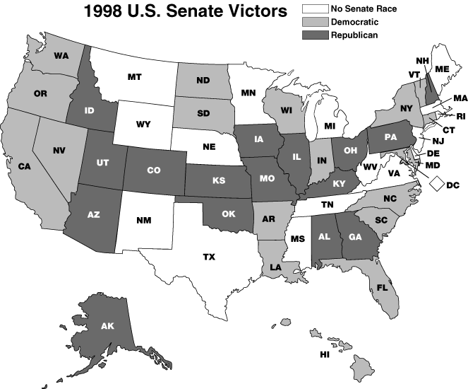 Map of 1998 U.S. Senate Victors
