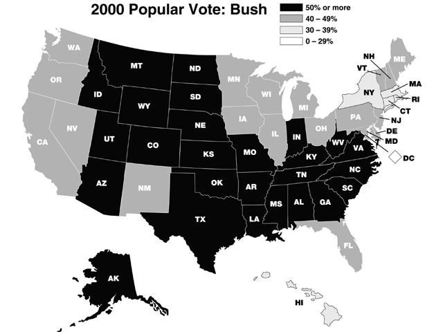 Map of 2000 Popular Vote: Bush