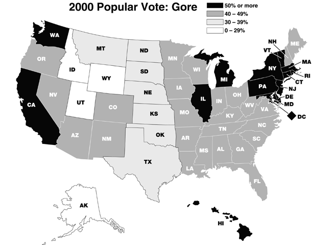 Map of 2000 Popular Vote: Gore