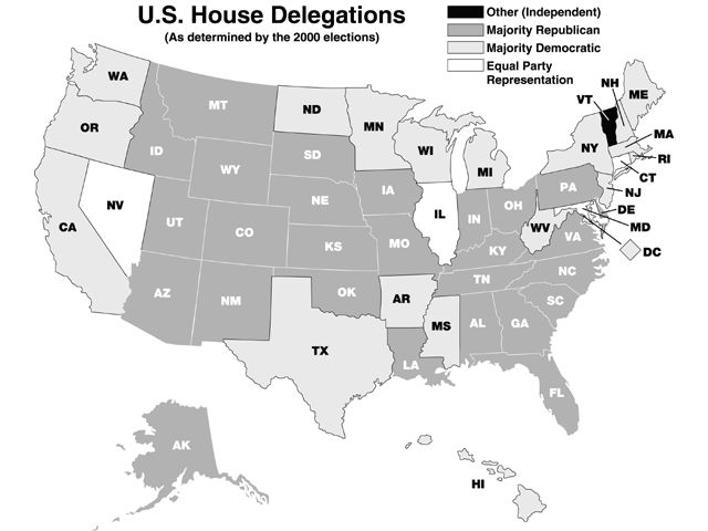 Map of 2000 U.S. House of Delegations