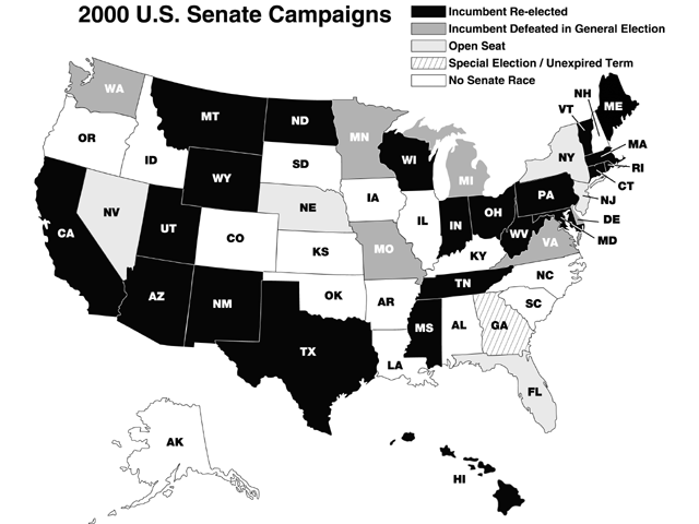 Map of 2000 U.S. Senate Campaigns