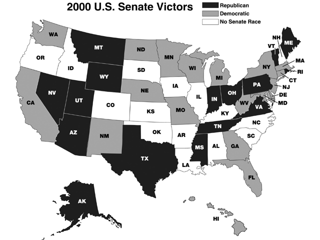 Map of 2000 U.S. Senate Victors