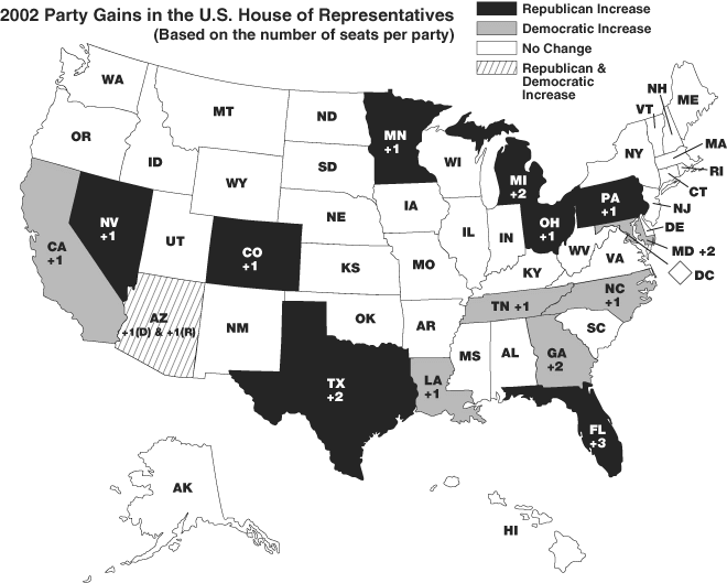 Map of 2002 U.S. House of Representative party gains