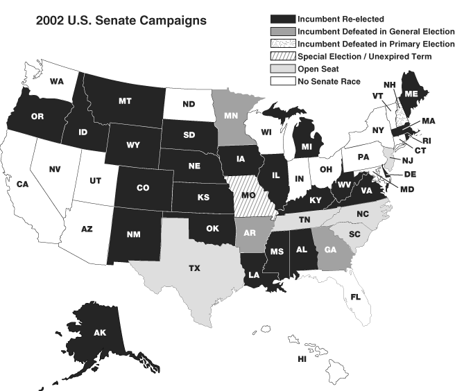 Map showing 2002 Senate Campaigns