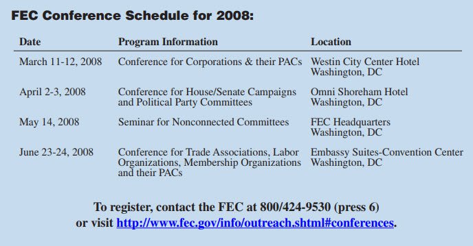 FEC Conference Schedule for 2008