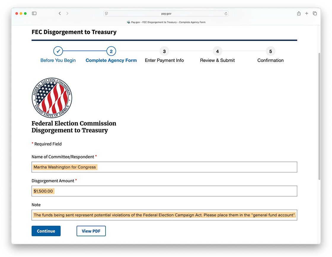 FEC Disgorgement to Treasury Form Example