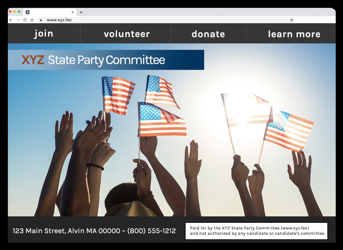 Image of a disclaimer example of a state party committee's website