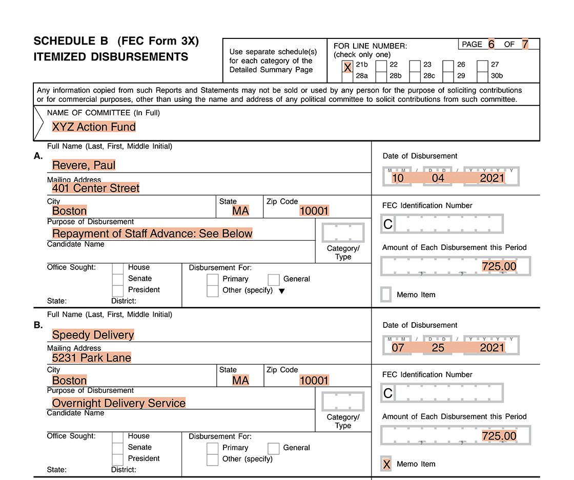 Staff Advance Reimbursement on Schedule B