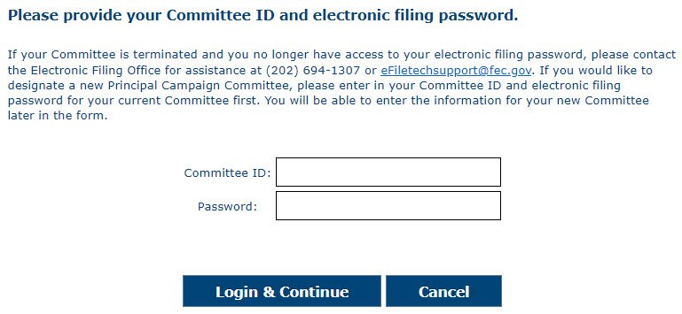 Statement of Candidacy Form 2 Webform - Amendment Login