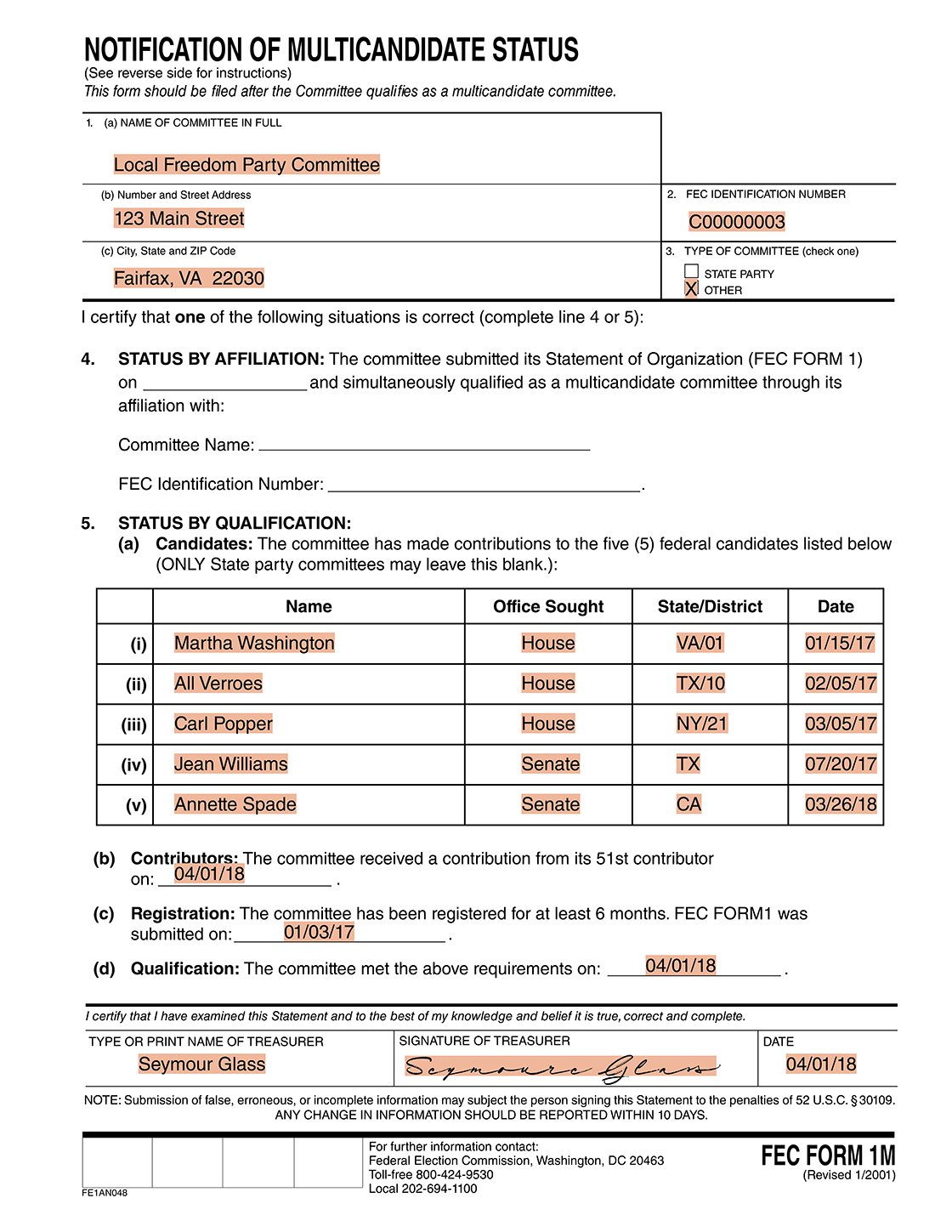 Image of FEC Form 1M - Notification of Multicandidate Status