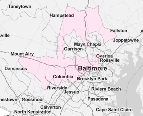Map of Maryland 7th congressional district (2019-2020)