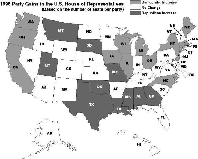 Map of 1996 Party Gains in the U.S. House of Representatives