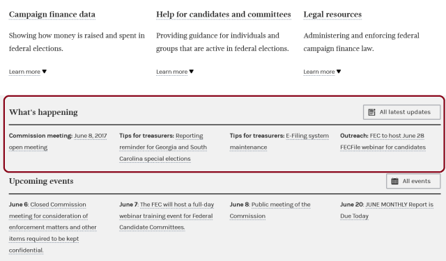FEC Record on fec.gov homepage