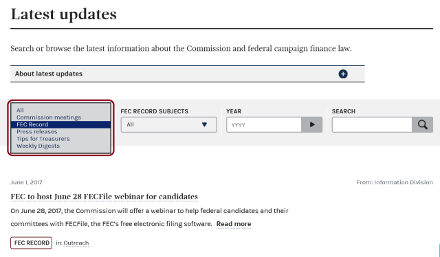 Select the Record from drop down menu
