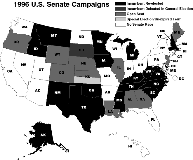 Map showing 1996 U.S. Senate Campaigns