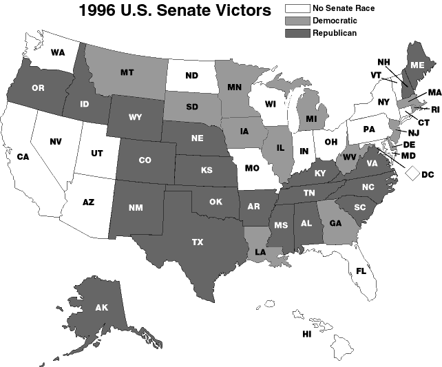 Map showing 1996 U.S. Senate Victors